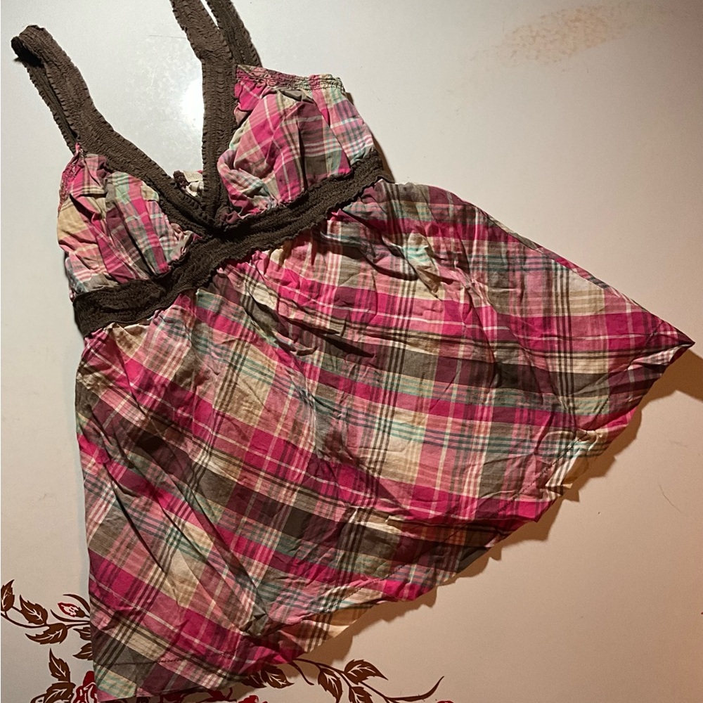 Aeropostale Pink and Brown Blouse with Sweetheart Neckline